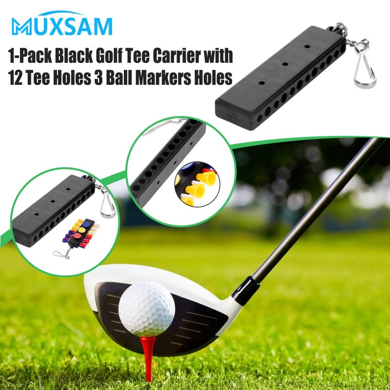 MUXSAM 1Pcs Black Golf Tee Holder Carrier 12 Tee Hole 3 Ball Markers Keychain Golf Accessory - Image 4